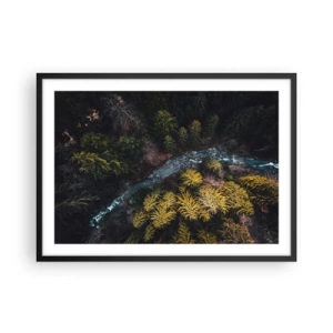 Póster en marco negro - Una vista desde arriba de un bosque con un río sinuoso. - 70x50cm - Rápido, cada vez más rápido - Decoración de pared moderna para salón y dormitorio ARTTOR