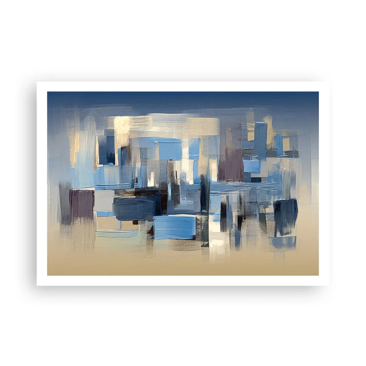 Póster - Formas geométricas en tonos azules y beige. - 100x70cm - Construcción azul - Decoración de pared moderna para salón y dormitorio ARTTOR