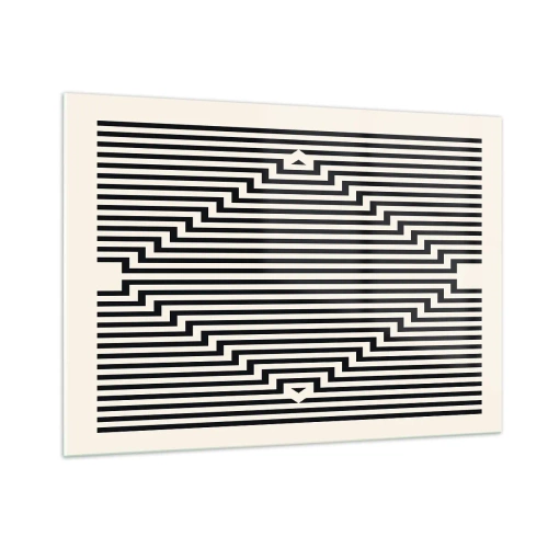 Cuadro sobre vidrio - Impresiones sobre Vidrio - Un patrón fascinante de líneas blancas y negras que crean una ilusión. - 100x70cm - Ilusión geométrica - Decoración de pared moderna para salón y dormitorio ARTTOR