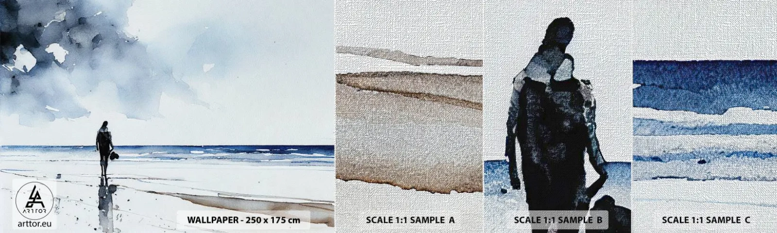 Muestra de fotomural Premium Canvas - Conversación con el mar - Solitario, Hombre, Costa - 100x30 cm