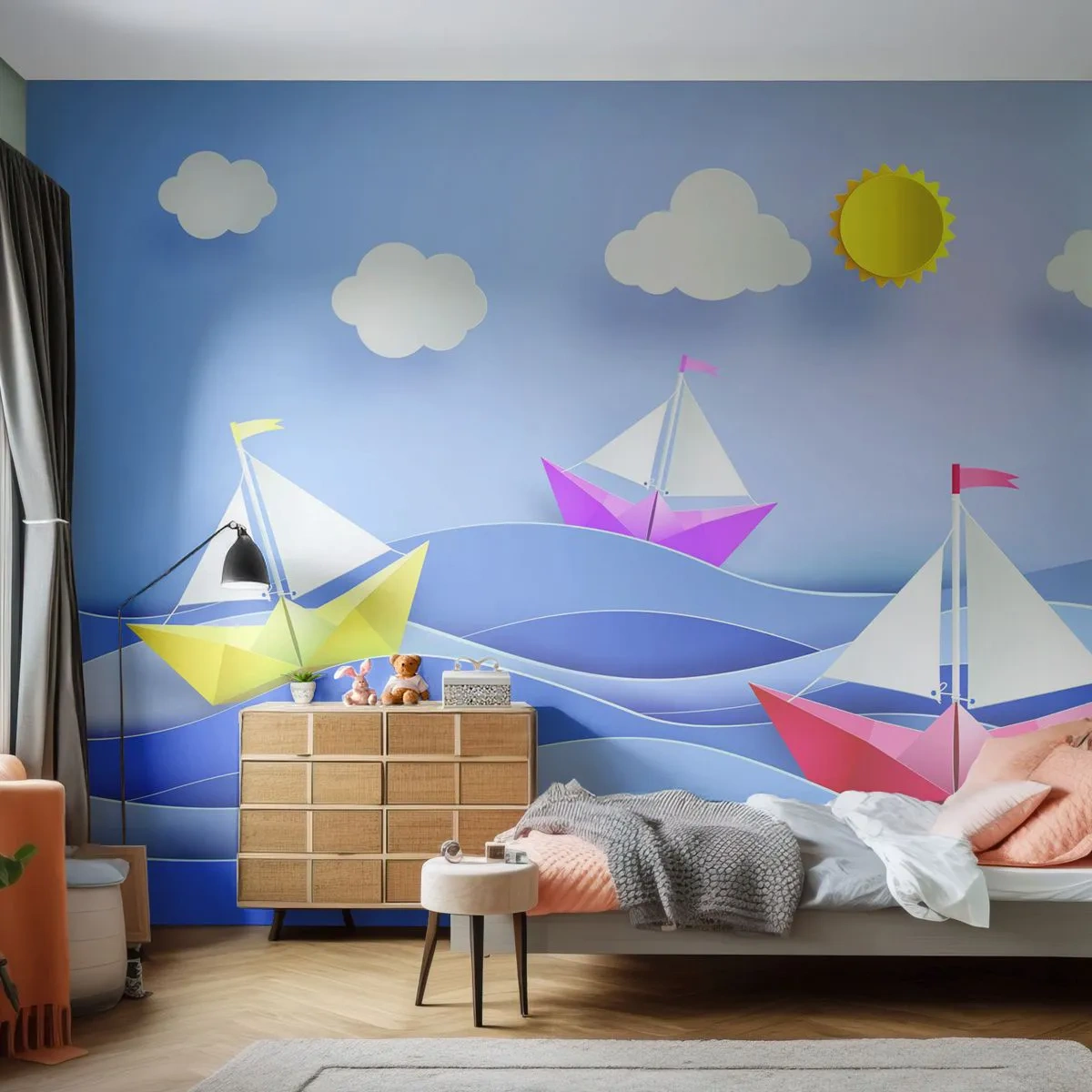 Fotomural personalizado Standard Eco - Oh, qué agradable es balancearse entre las olas - Para niños, Náutico, Lodz