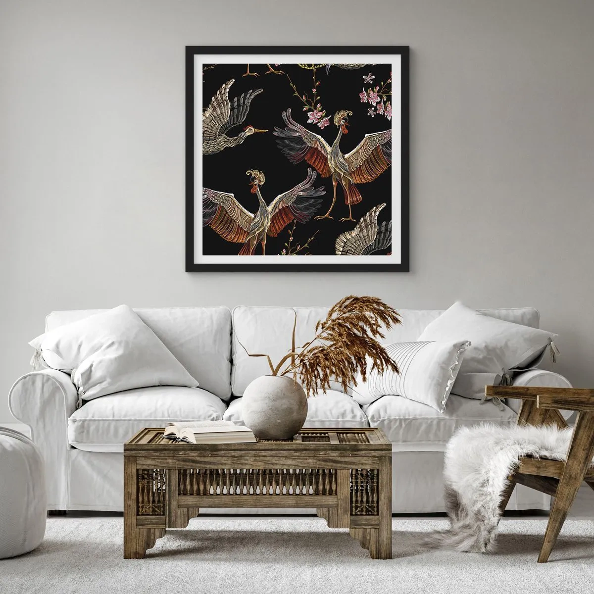 Póster en marco negro - Aves de cuento de hadas - 30x30 cm