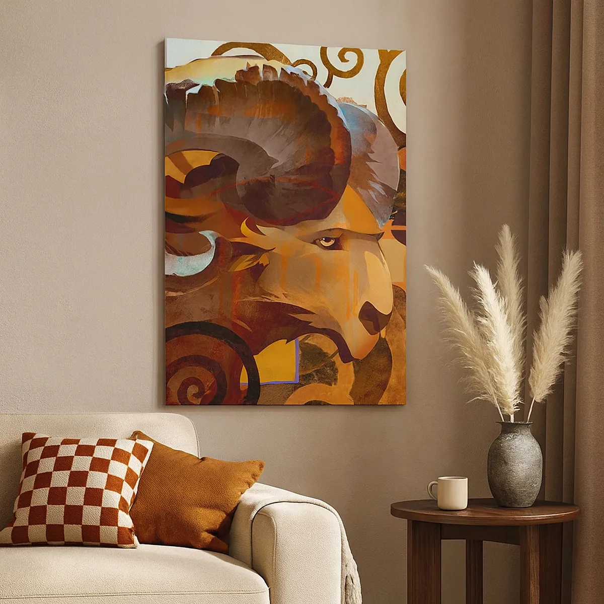 Cuadro sobre lienzo - Impresión de Imagen - Un carnero simbólico en una composición abstracta. - 50x70cm - Magia - religiones - rituales - Decoración de pared moderna para salón y dormitorio ARTTOR