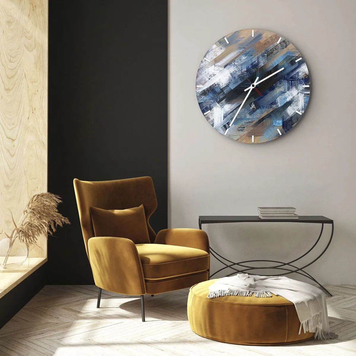 Reloj de pared - Reloj de vidrio - En una inclinación azul - 30x30 cm