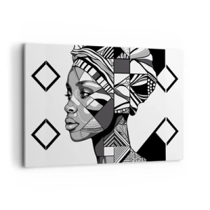 Cuadro sobre lienzo - Impresión de Imagen - Retrato en blanco y negro de una mujer en estilo étnico. - 120x80cm - Retrato étnico - Decoración de pared moderna para salón y dormitorio ARTTOR