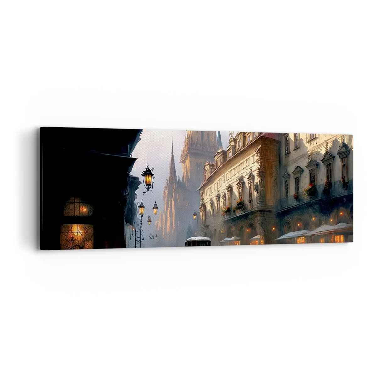 Cuadro sobre lienzo - Impresión de Imagen - La magia de una noche de Praga - 90x30 cm
