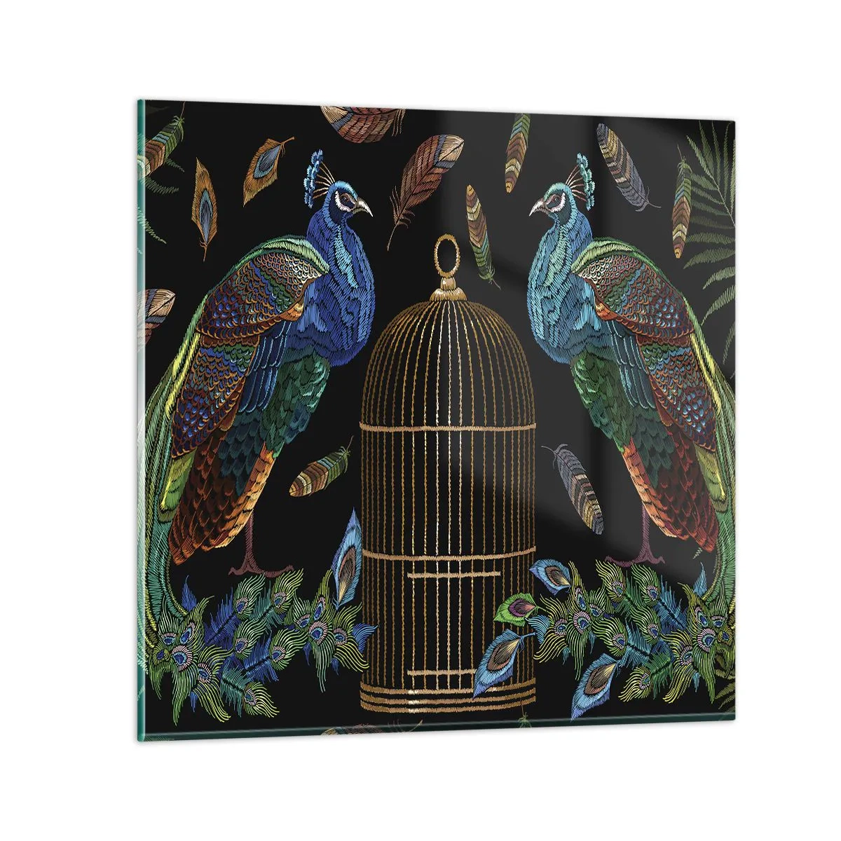 Cuadro sobre vidrio - Impresiones sobre Vidrio - Con plumajes reales - 30x30 cm