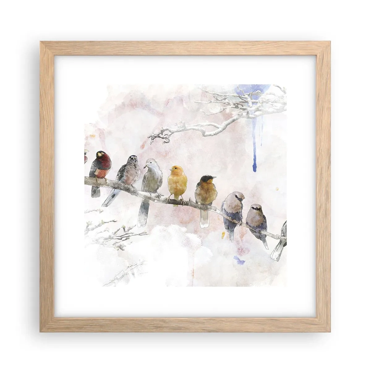 Póster en marco roble claro - Reunión alada - 30x30 cm