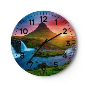 Reloj de pared - Reloj de vidrio - Islandia - fuego y agua - 40x40 cm