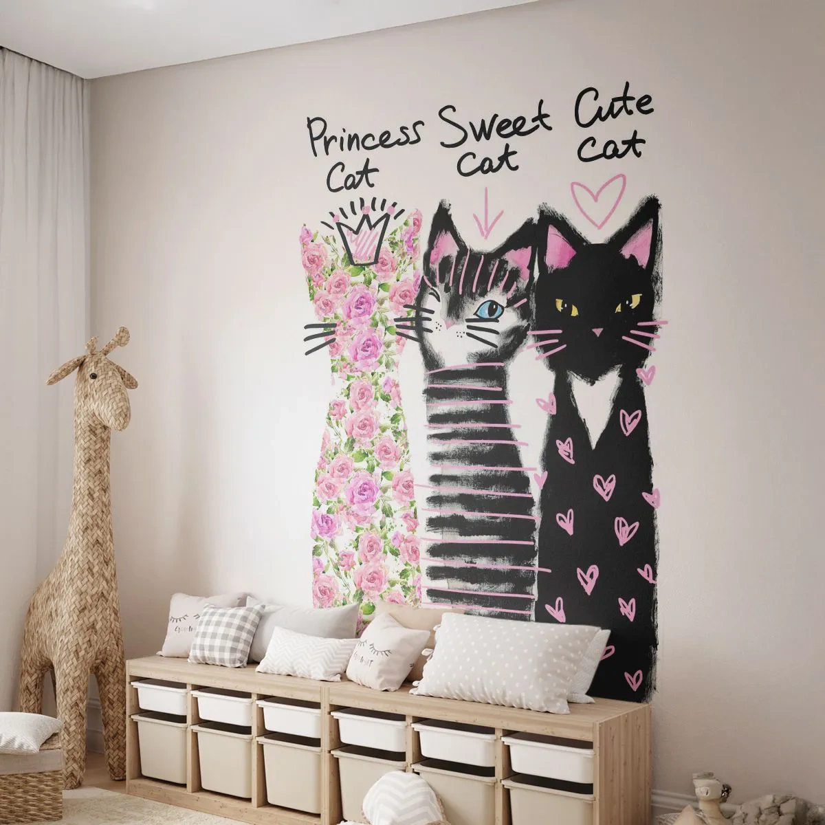 Fotomural Premium Sand - Había tres gatitos - Para niños, Gato, animales - 100x70 cm