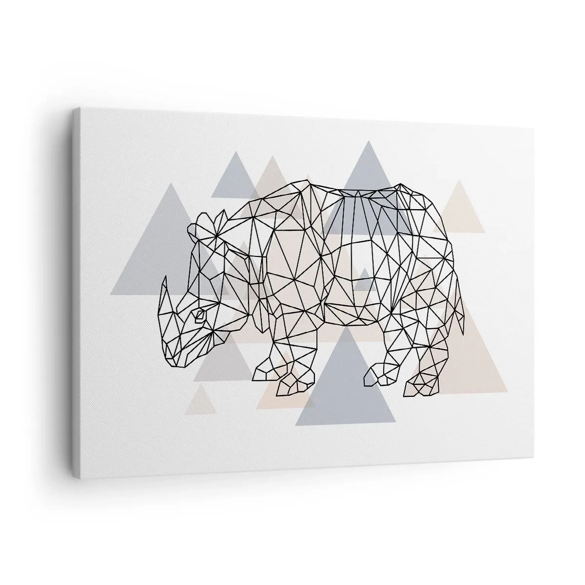 Cuadro sobre lienzo - Impresión de Imagen - Rinoceronte geométrico sobre un fondo de delicados triángulos. - 70x50cm - Estructura de la fuerza - Decoración de pared moderna para salón y dormitorio ARTTOR