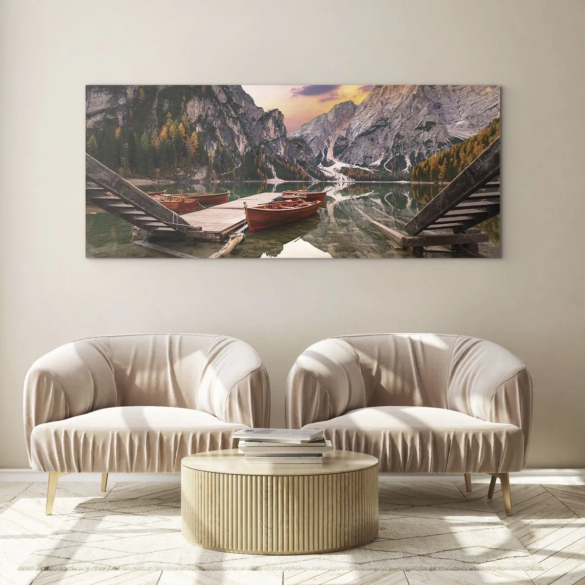 Cuadro sobre vidrio - Impresiones sobre Vidrio - Espejo entre montañas - 90x30 cm