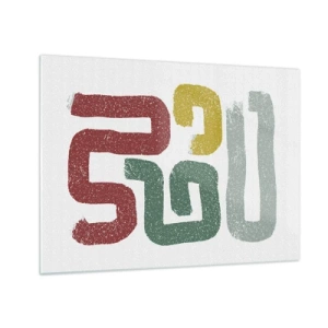 Cuadro sobre vidrio - Impresiones sobre Vidrio - Letreros abstractos coloridos sobre un fondo blanco - 70x50cm - En un idioma desconocido - Decoración de pared moderna para salón y dormitorio ARTTOR