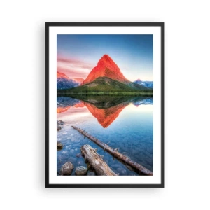 Póster en marco negro - Una montaña reflejada en un lago tranquilo. - 50x70cm - Cálido y frío - Decoración de pared moderna para salón y dormitorio ARTTOR