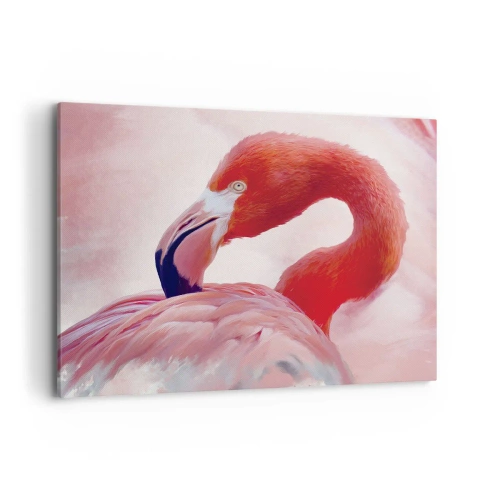 Cuadro sobre lienzo - Impresión de Imagen - Un flamenco en tonos rosados sobre un fondo claro. - 100x70cm - La belleza de las aves - Decoración de pared moderna para salón y dormitorio ARTTOR