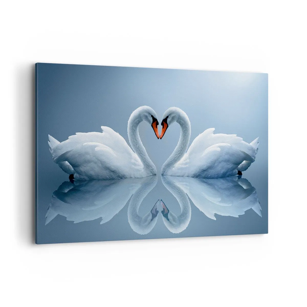 Cuadro sobre lienzo - Impresión de Imagen - Dos cisnes formando un corazón en una superficie tranquila del agua. - 120x80cm - Tiempo de amor - Decoración de pared moderna para salón y dormitorio ARTTOR