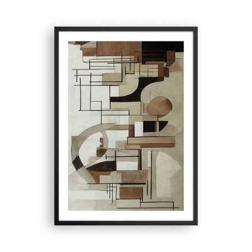 Póster en marco negro - Abstracción geométrica en tonos marrones y beige. - 50x70cm - Paisaje urbano 2.0 - Decoración de pared moderna para salón y dormitorio ARTTOR