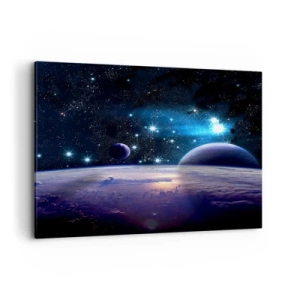 Cuadro sobre lienzo - Impresión de Imagen - Una vista del espacio exterior con planetas y estrellas. - 120x80cm - ¿Sigues solo? - Decoración de pared moderna para salón y dormitorio ARTTOR