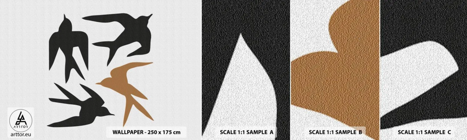 Muestra de fotomural autoadhesivo Deluxe Sticker - Juegos de golondrinas - bohemia, Aves, Minimalismo - 100x30 cm