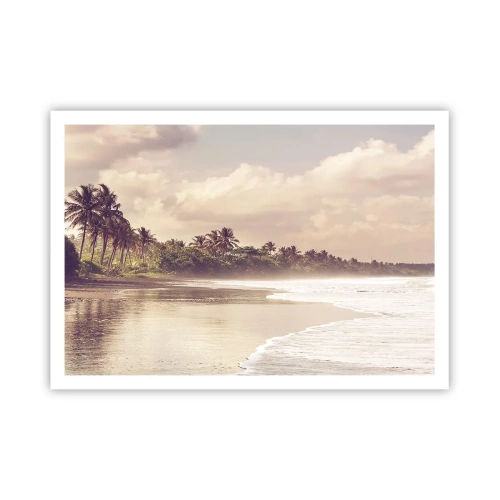 Póster - Una playa con palmeras y olas suaves por la mañana. - 100x70cm - La caricia de las olas - Decoración de pared moderna para salón y dormitorio ARTTOR