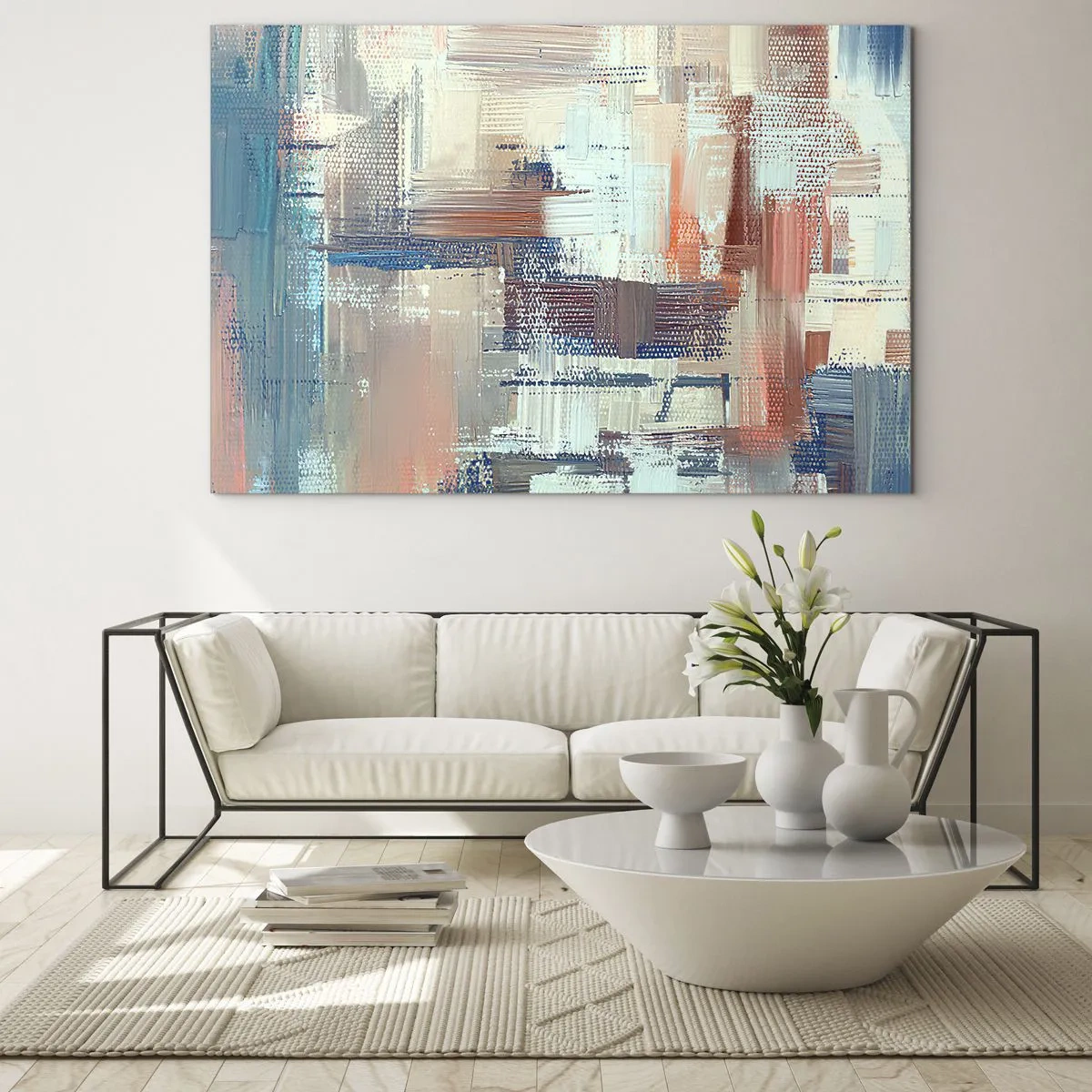 Cuadro sobre vidrio - Impresiones sobre Vidrio - Abstracción colorida con pinceladas horizontales y verticales. - 100x70cm - Alcanzando la luz - Decoración de pared moderna para salón y dormitorio ARTTOR