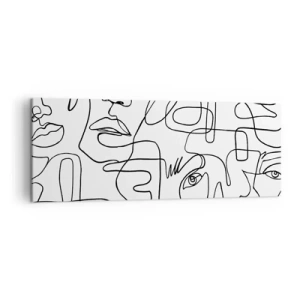 Cuadro sobre lienzo - Impresión de Imagen - Un dibujo minimalista de una cara con líneas sobre un fondo claro. - 140x50cm - Entre emociones enredadas - Decoración de pared moderna para salón y dormitorio ARTTOR