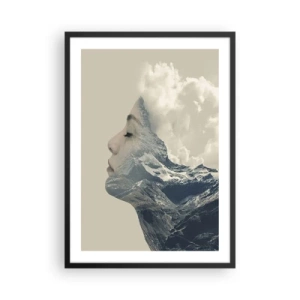 Póster en marco negro - El perfil de una mujer se fusiona con un paisaje montañoso. - 50x70cm - La belleza de los elementos - Decoración de pared moderna para salón y dormitorio ARTTOR