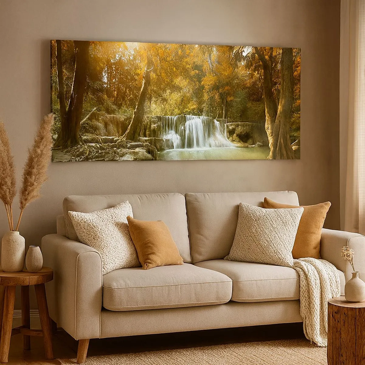 Cuadro sobre lienzo - Impresión de Imagen - Una cascada en el parque - 100x40 cm