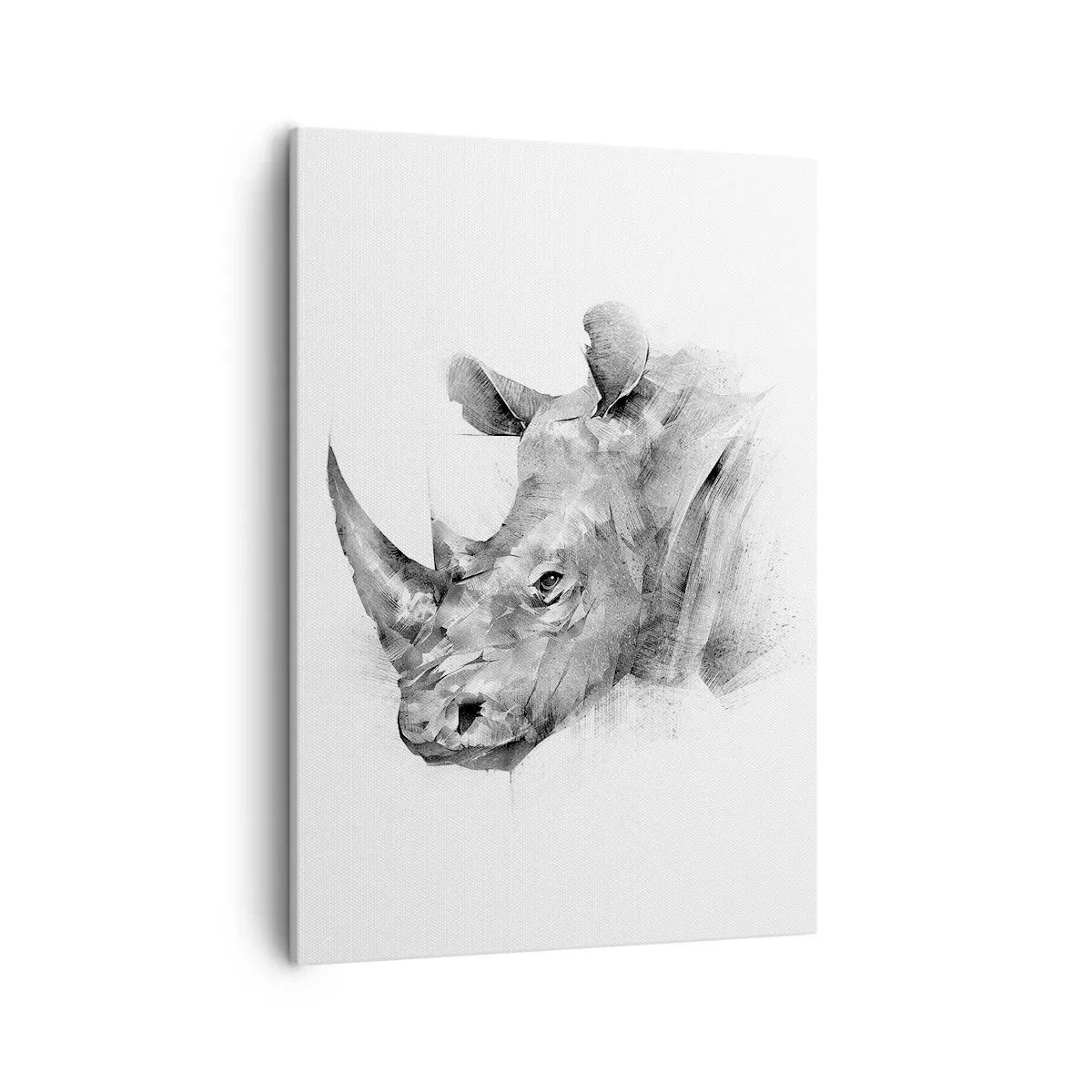 Cuadro sobre lienzo - Impresión de Imagen - Retrato artístico de un rinoceronte en blanco y negro. - 50x70cm - Retrato africano - Decoración de pared moderna para salón y dormitorio ARTTOR