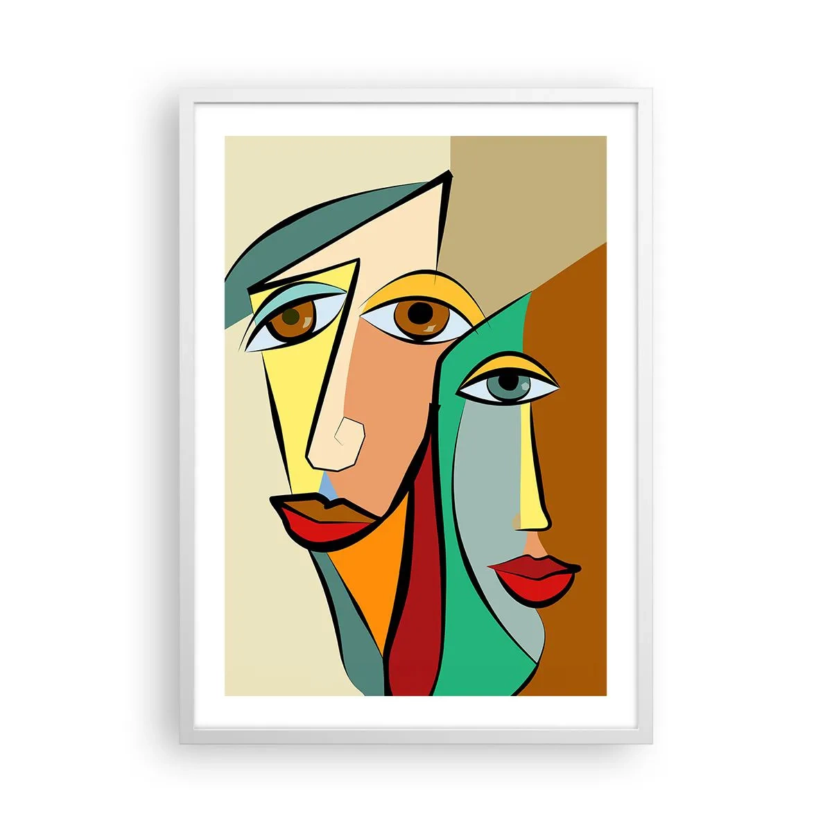 Póster en marco blanco - Pareja cubista - 50x70 cm