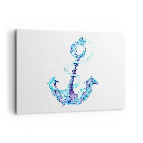 Cuadro sobre lienzo - Impresión de Imagen - Ancla abstracta en tonos azules con detalles náuticos - 100x70cm - Los secretos del mar - Decoración de pared moderna para salón y dormitorio ARTTOR