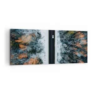 Cuadro sobre lienzo - Impresión de Imagen - Atravesar el bosque en invierno - 100x40 cm