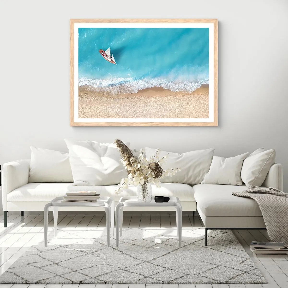Póster en marco roble claro - Frontera celeste y dorada - 50x40 cm