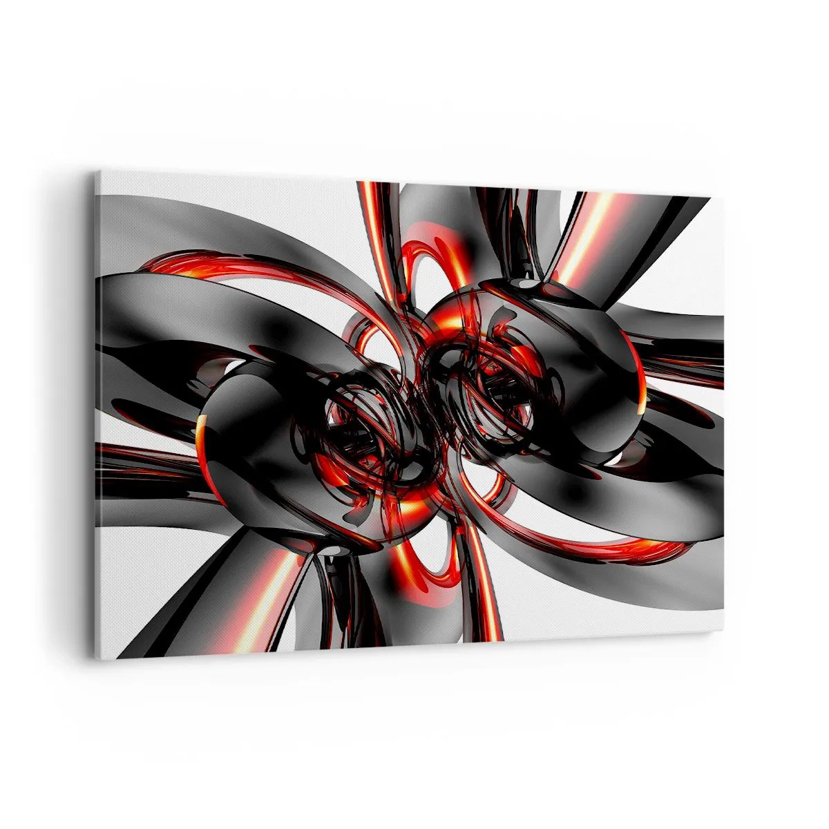 Cuadro sobre lienzo - Impresión de Imagen - Gráficos 3D abstractos con elementos negros y rojos - 100x70cm - Movimiento en grafito y rojo - Decoración de pared moderna para salón y dormitorio ARTTOR