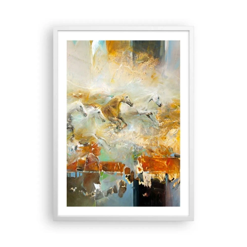 Póster en marco blanco - Galopando a través de la luz - 50x70 cm