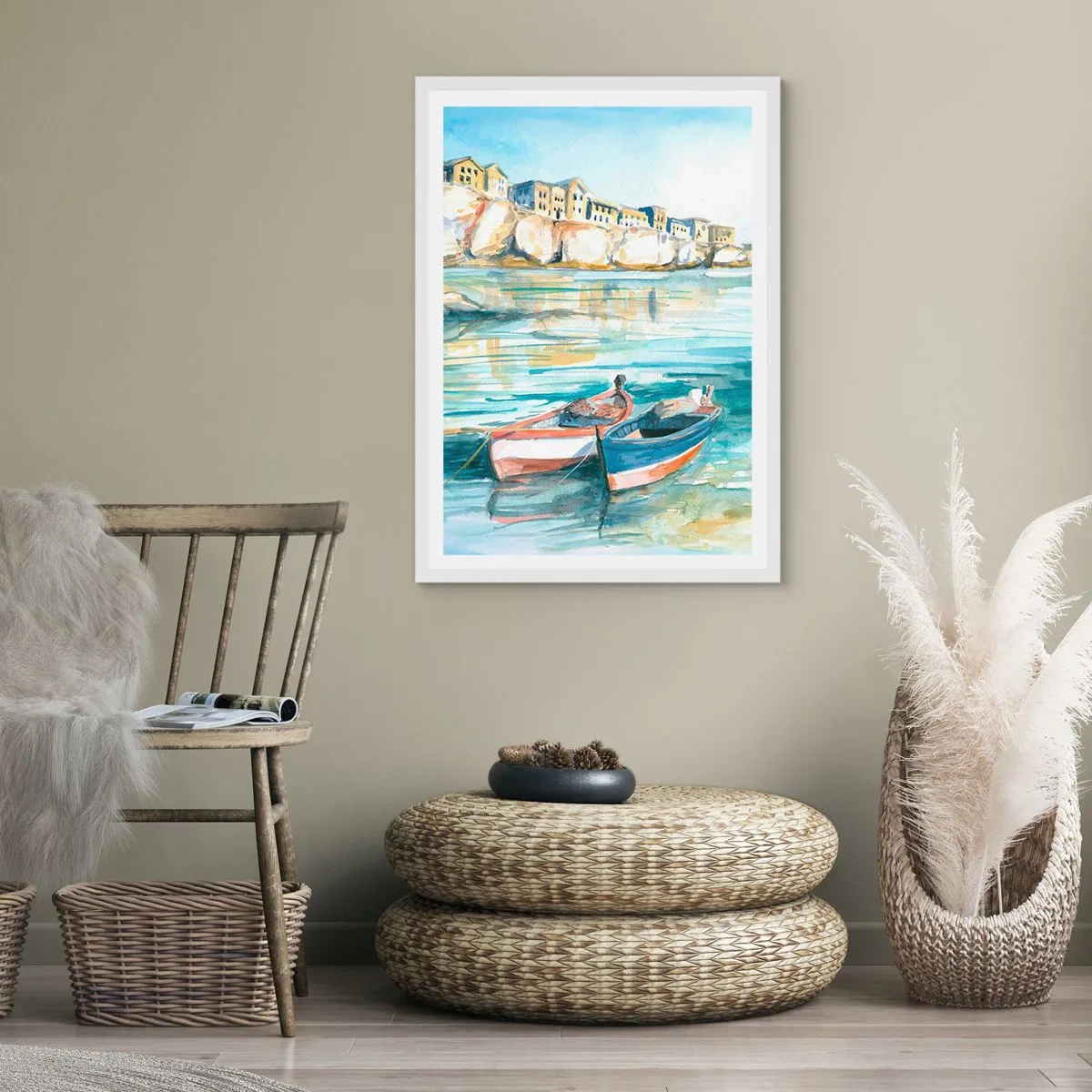 Póster en marco blanco - Paisaje en azul - 70x100 cm