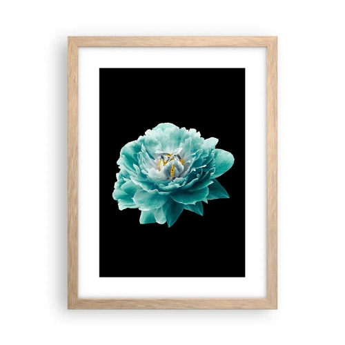 Póster en marco roble claro - Pétalos azules y dorados - 30x40 cm