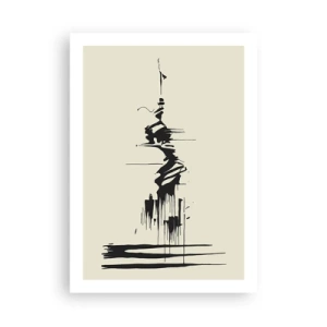 Póster - Un dibujo abstracto de una figura sobre un fondo de líneas onduladas. - 50x70cm - Abstracción apresurada - Decoración de pared moderna para salón y dormitorio ARTTOR