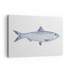 Cuadro sobre lienzo - Impresión de Imagen - Ilustración de un pez en tonos azules sobre un fondo claro. - 120x80cm - Saludos desde los mares del norte - Decoración de pared moderna para salón y dormitorio ARTTOR