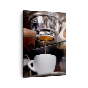 Cuadro sobre lienzo - Impresión de Imagen - Primer plano de una máquina de café preparando una dosis fresca de espresso - 50x70cm - El mejor momento del día - Decoración de pared moderna para salón y dormitorio ARTTOR