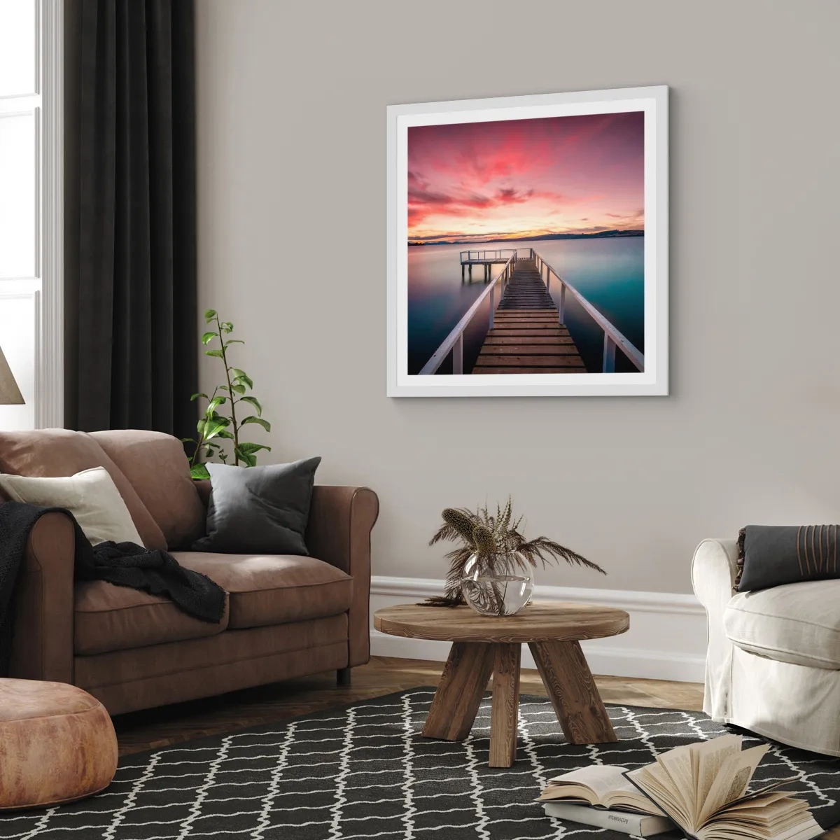 Póster en marco blanco - La suave llama del atardecer - 60x60 cm