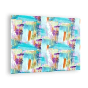 Cuadro sobre vidrio - Impresiones sobre Vidrio - Abstracción colorida con pinceladas en colores pastel y vibrantes. - 70x50cm - Un alegre traductor de garabatos - Decoración de pared moderna para salón y dormitorio ARTTOR