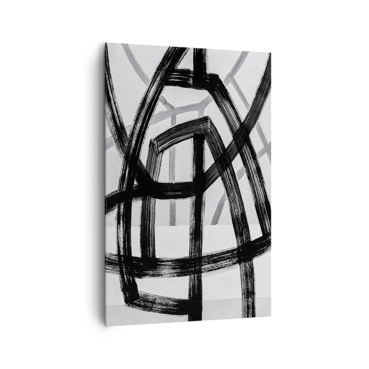 Cuadro sobre lienzo - Impresión de Imagen - Líneas abstractas en blanco y negro que se cruzan sobre un fondo claro - 80x120cm - Construir profundidad - Decoración de pared moderna para salón y dormitorio ARTTOR