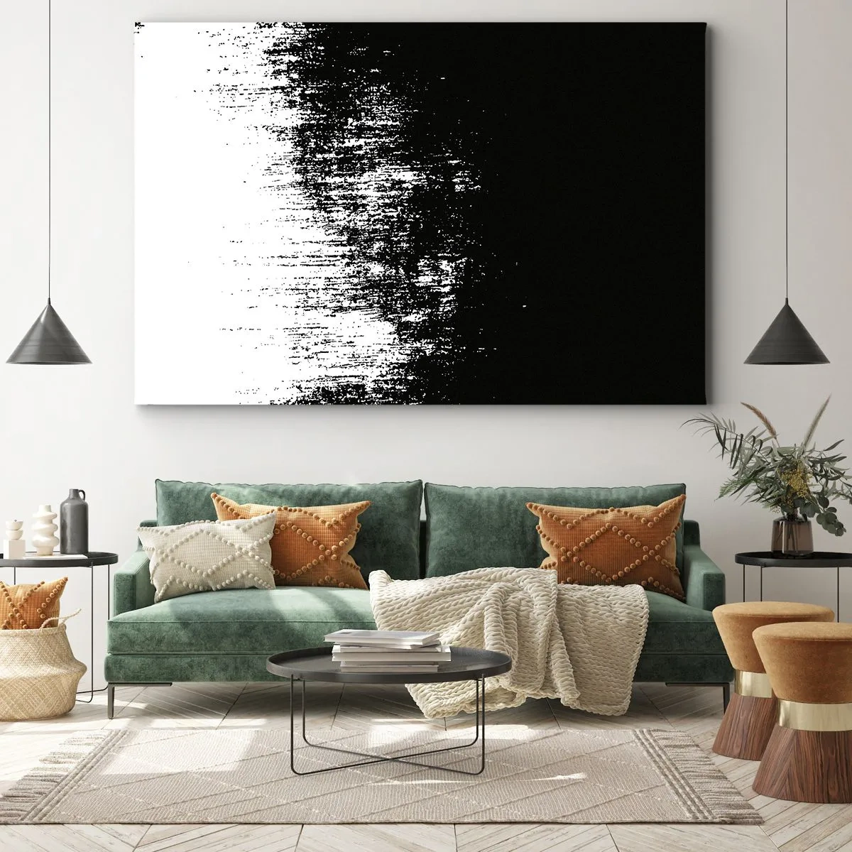 Cuadro sobre lienzo - Impresión de Imagen - Abstracción minimalista en blanco y negro - 70x50cm - Y el ganador es... - Decoración de pared moderna para salón y dormitorio ARTTOR