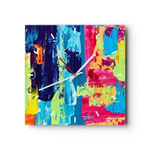 Reloj de pared - Reloj de vidrio - Composición abstracta de colores en forma dinámica. - 30x30cm - ¡La vida es hermosa! - Decoración de pared moderna para salón y dormitorio ARTTOR