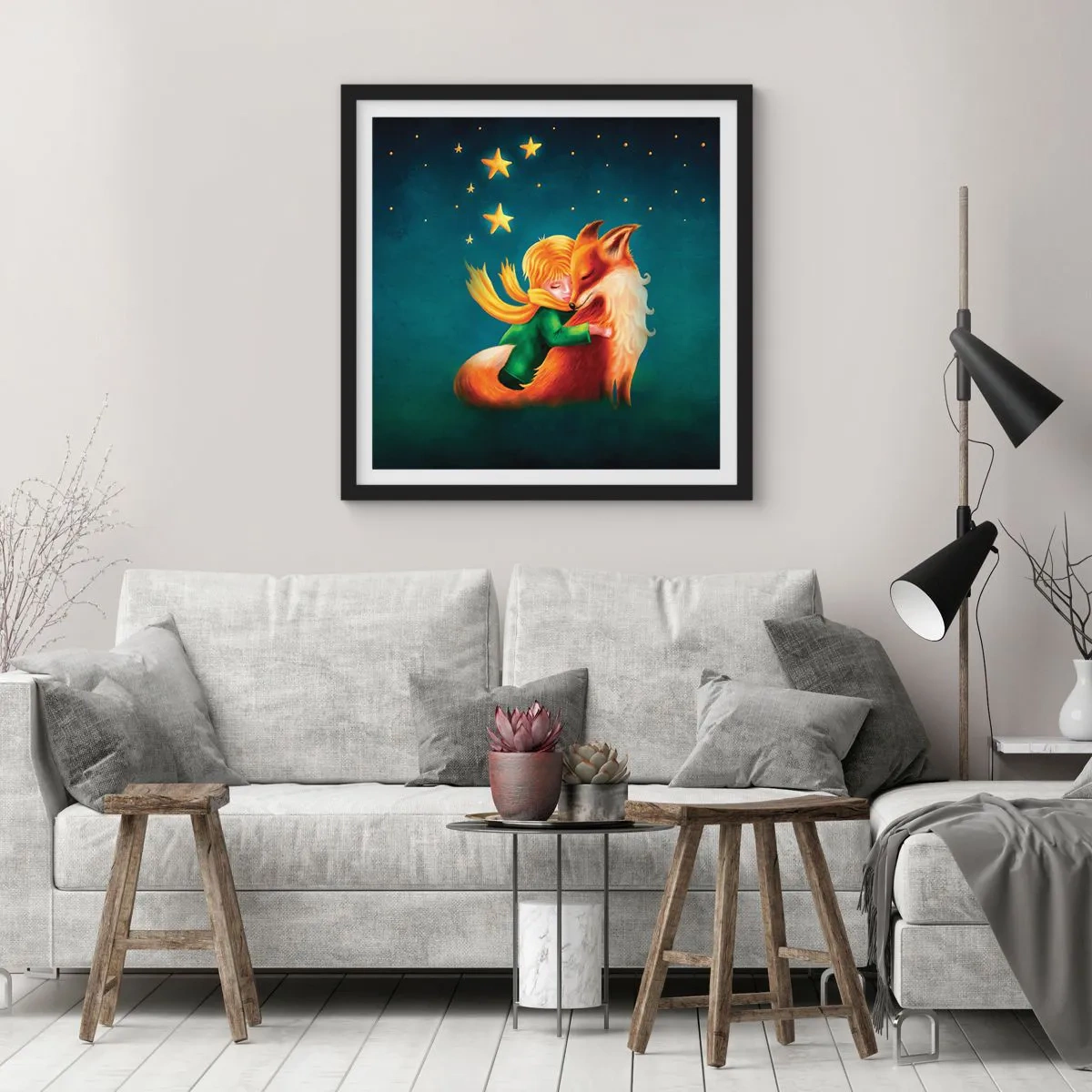 Póster en marco negro - El Principito - 60x60 cm