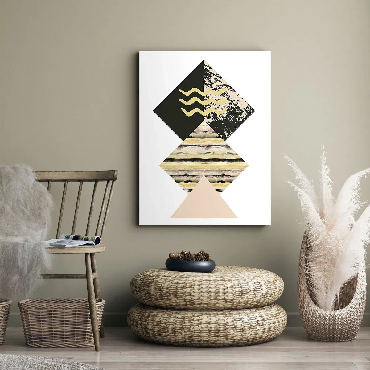 Cuadro sobre lienzo - Impresión de Imagen - Formas geométricas con patrones abstractos - 50x70cm - No es tan sencillo - Decoración de pared moderna para salón y dormitorio ARTTOR