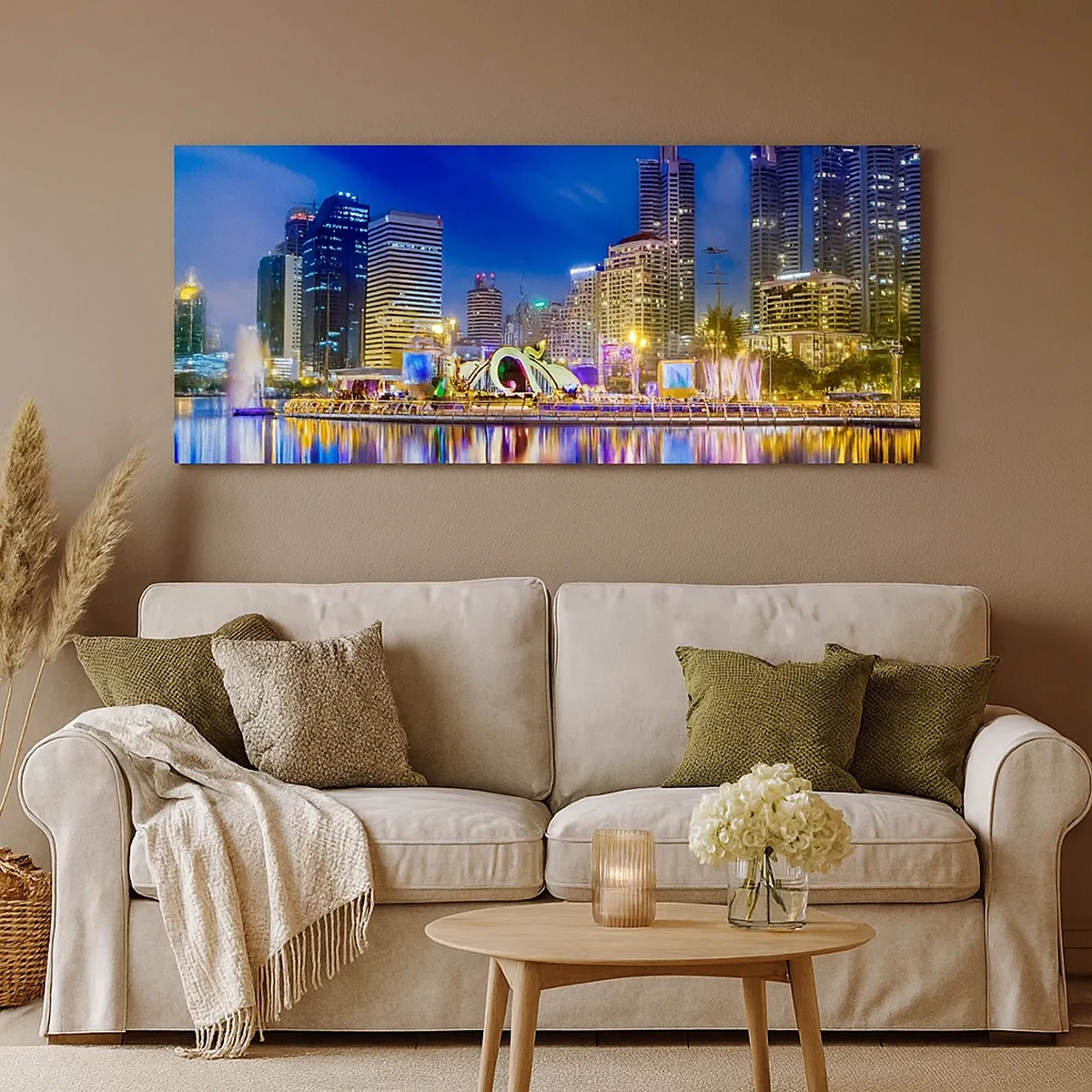 Cuadro sobre lienzo - Impresión de Imagen - La noche del arco iris de la metrópoli - 30x30 cm