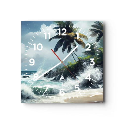 Reloj de pared - Reloj de vidrio - En una costa tropical - 30x30 cm