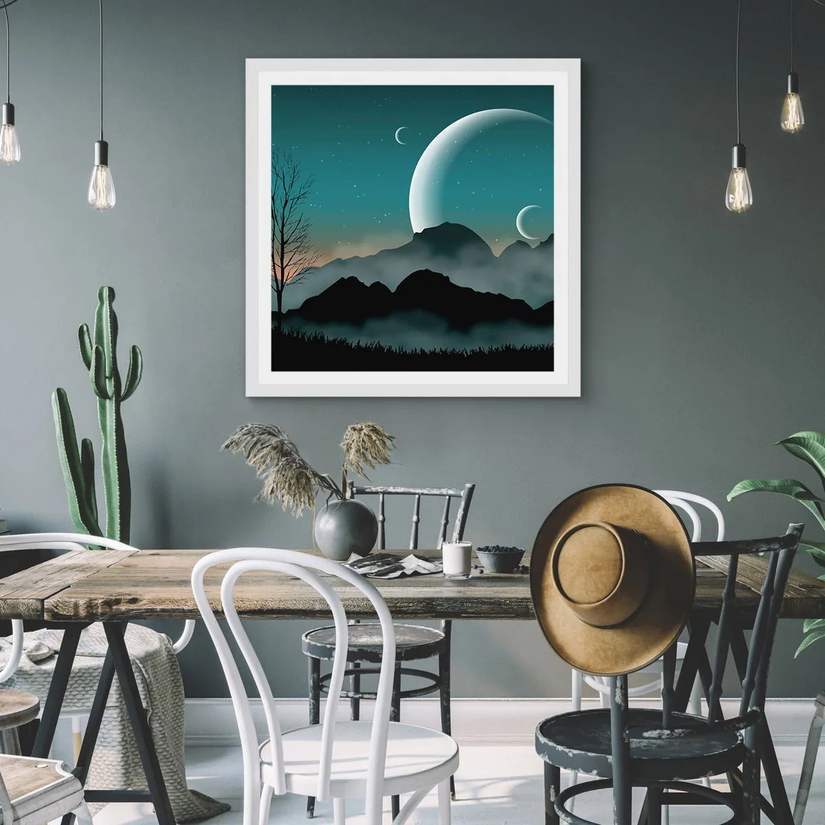 Póster en marco blanco - Un carnaval de noche estrellada - 50x50 cm